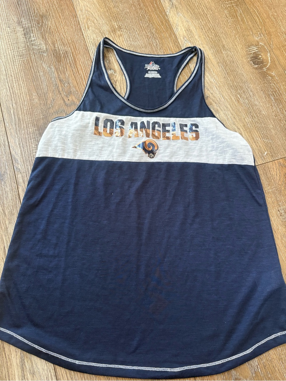 Los Angeles Navy and White Racerback Tank Top xl Rams football majestic